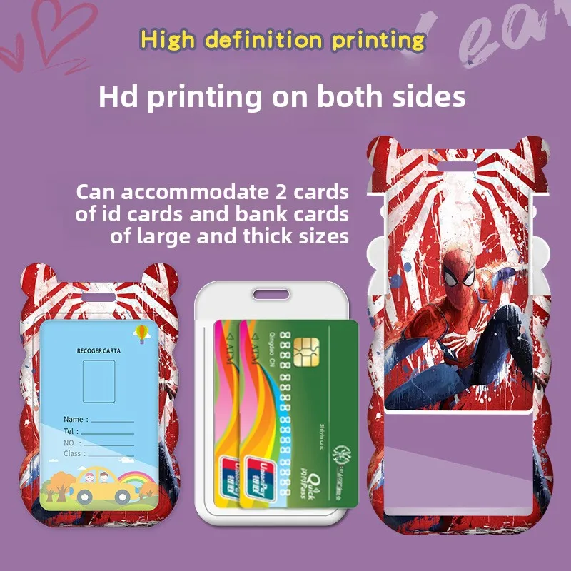 حامل بطاقات Spider-Man Wave - حافظة حافلة كرتونية/حافظة تمرير مترو مع حبل طويل للطلاب