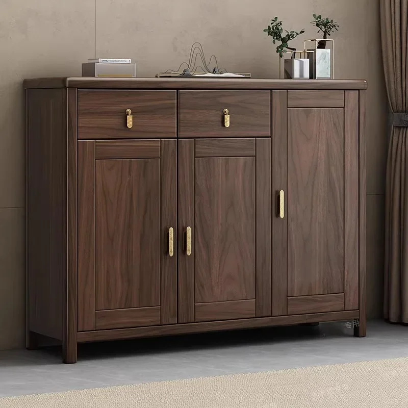 Black walnut solid wood shoe cabinet Modern simple all solid wood high-end shoe cabinet New Chinese large-capacity