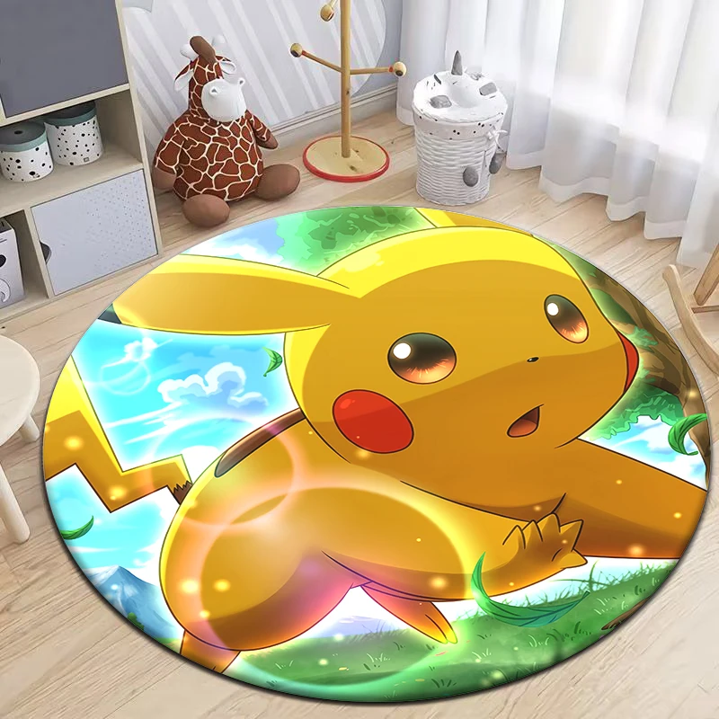 Pokemon Pikachu Cute Cartoon HD Printed Round Carpet, Bedroom Balcony Entry Door Sofa Seat Non-slip Mat Home Decoration Gift Rug