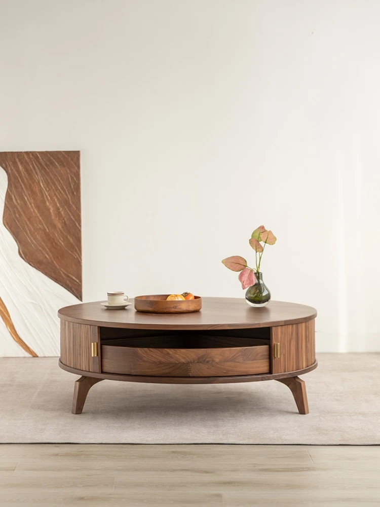 Nordic Black Walnut Coffee Table Advanced Artistic Sense Black Walnut Wooden Tea Table round Coffee Table