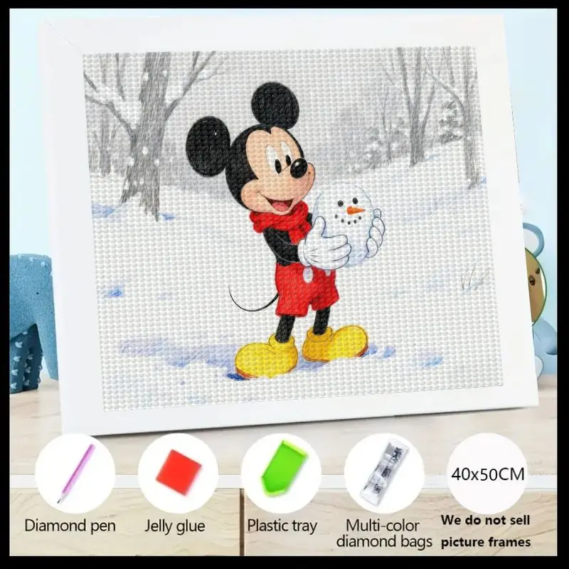 Kit de pintura de diamante 5D DIY, Mickey Mouse de Disney, construcción de muñeco de nieve, escena de invierno, juego de arte bordado de diamantes de imitación, 1 ud.