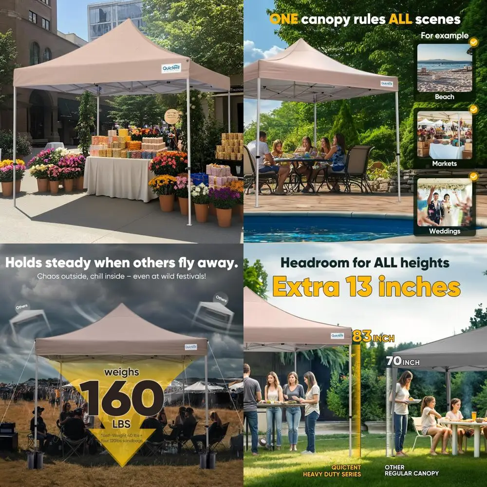 

Heavy Duty 10x10 Instant Canopy Tent for Outdoor Events, Beach, Parties, and More - Commercial Grade with Wheeled Bag