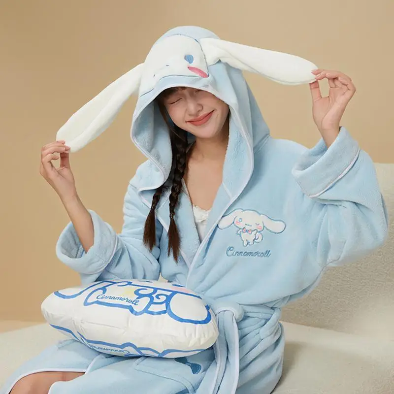 

Sanrio Princess Absorbent Pajamas Kuromi Cute Sleeping Gown Quick Drying Home Bath Skirt Wearable Autumn and Winter Model Hot