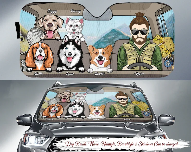 

Car Sun Shade, Custom Man And His Dogs Windshield Sun Shade, Dog Lover, Dog Dad Gifts, Outdoor Sun Shade, Car Window Sun Shade