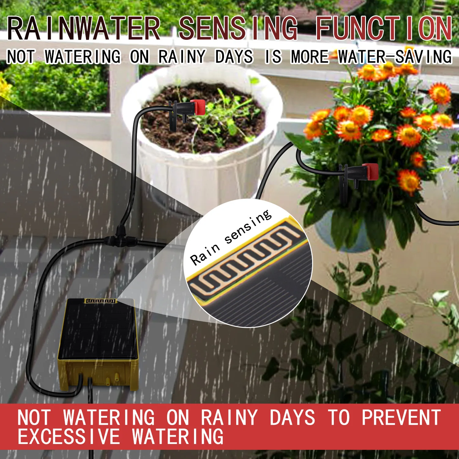 Rain Sensor Solar Dual Pump Automatic Flower Waterer Drip Irrigation System Watering Artifact Garden Balcony Spray Irrigation