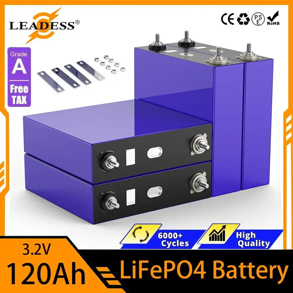 120Ah LiFePO4 Battery Grade A 3.2V Rechargeable Cell Lithium Ion Battery DIY 12V 24V Motorcycle RV Solar Energy Camping Battery