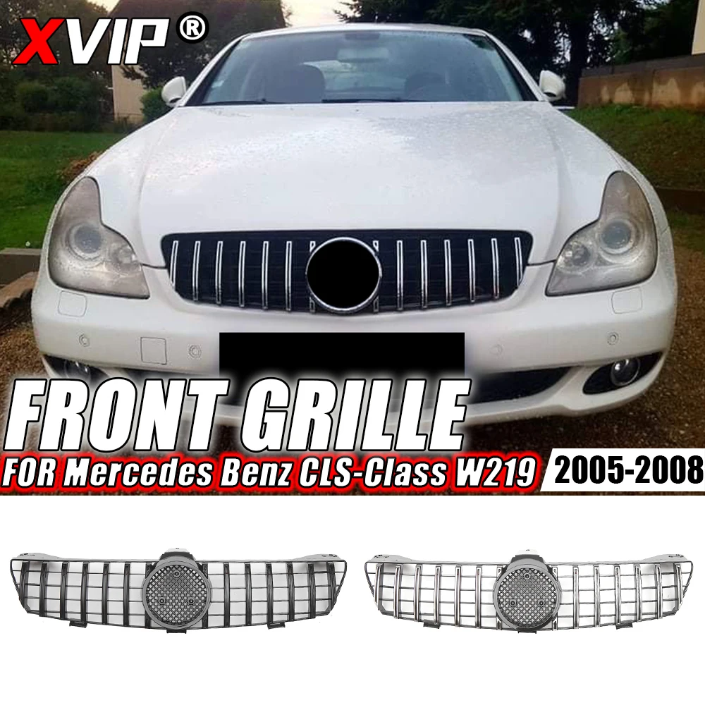 

XVIP Glossy Black AMG Style Bumper Grille For Mercedes Benz CLS W219 CLS350 CLS500 2005-2008 Chrome Diamonds Style Racing Grille