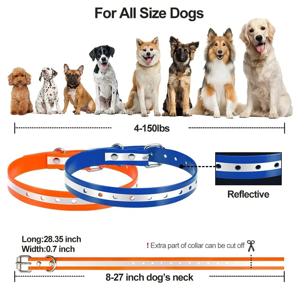 Dog Collars Strap, Replacement Collar for Shock Reflective Blue & Orange TPU Collar, Adjustable Classic Dog Collar Strap