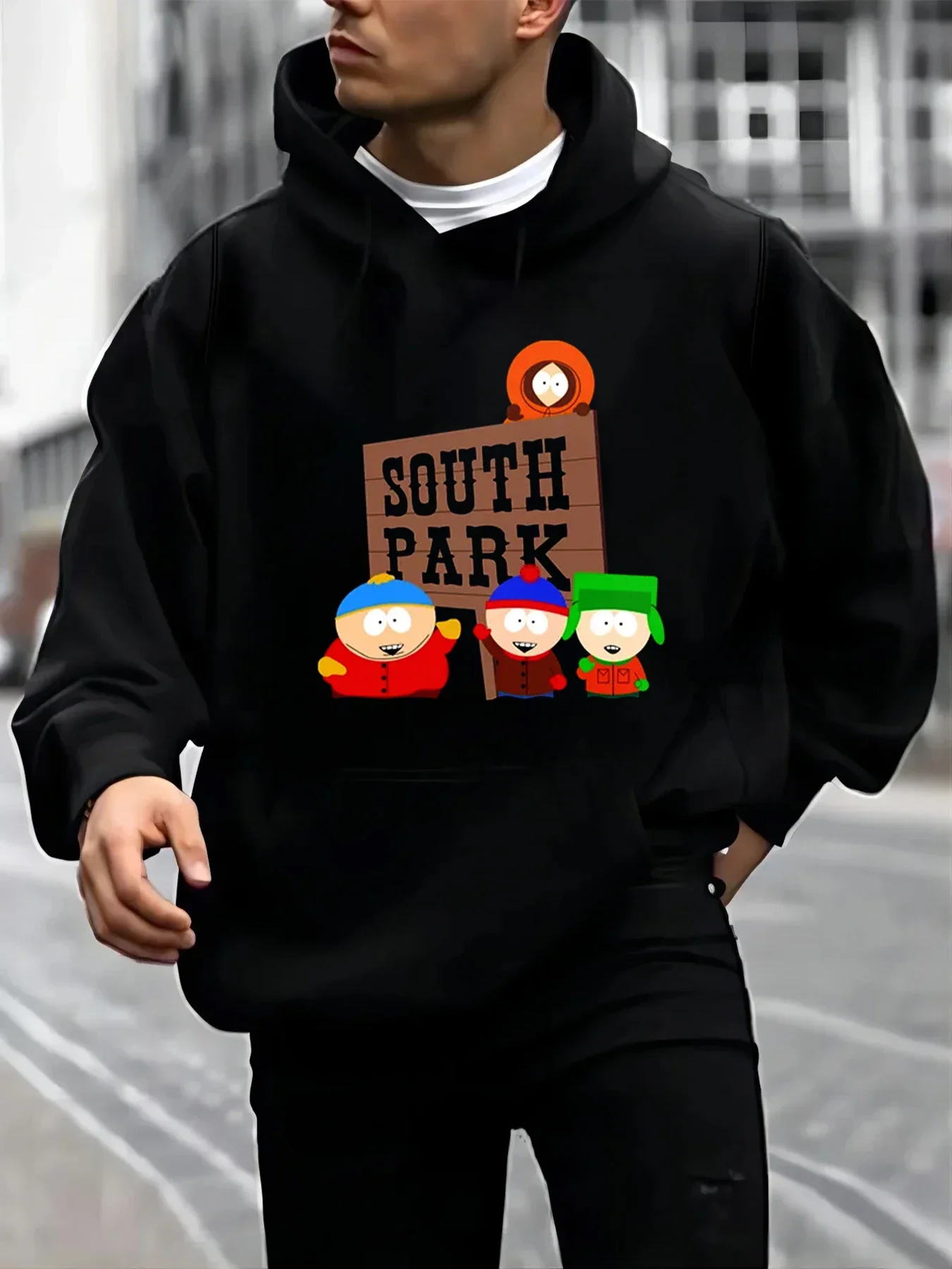 Design Harajuku Graphic Hoodies South Park Printed Men Pullover Hoodies Fashion Black White Popular Sudadera Con Capucha Hombre