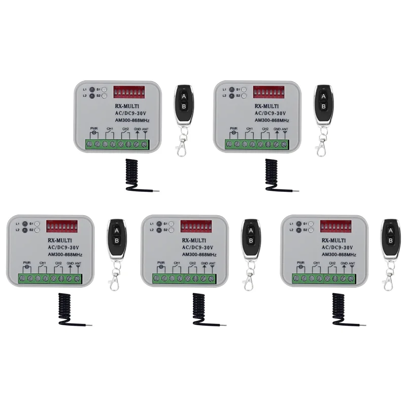 

【Кабель USB-C】5X приемник дистанционного управления 300-868 МГц приемник универсальный AC/DC 9-30 В для управления гаражными воротами гаражный переключатель