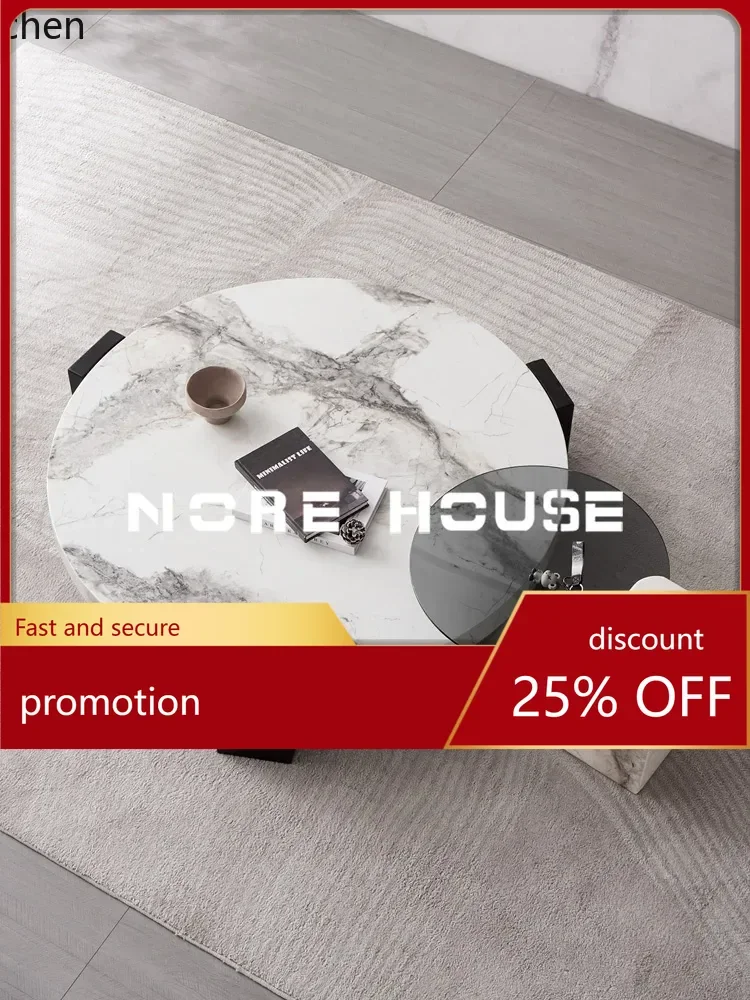 

YFY Nore Nore/Designer Mild Luxury Marble round Tea Table Combination/ Minimalist Living Room High-Grade Tea Table