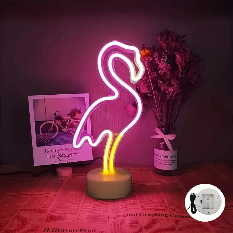 Luces de neón LED coloridas con forma de Cactus y flamenco, lámpara de señal de neón con forma de piña y árbol de coco, alimentación por USB y