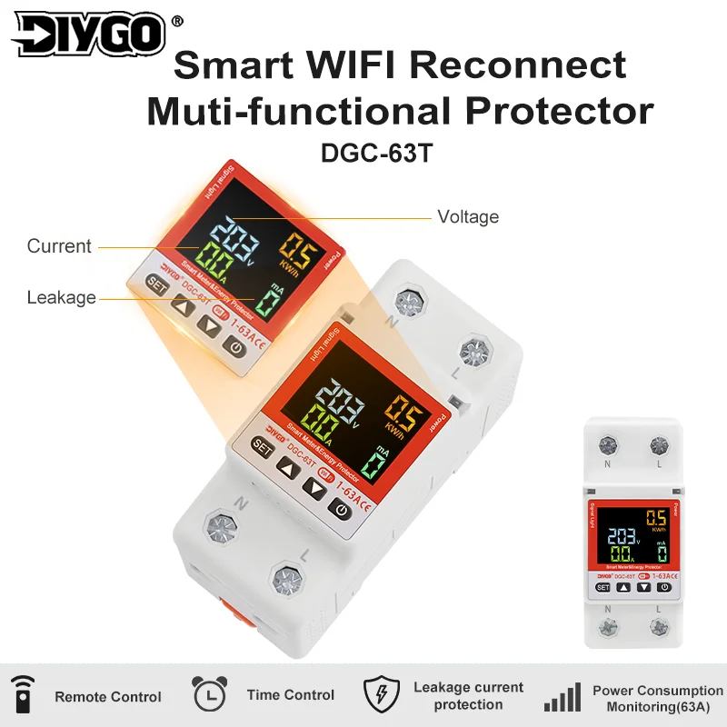 Smart-life Tuya WiFi Switch 1-63A kWh Energy Meter Timer Circuit Breaker Overvoltage Current Leakage Temperature Protection
