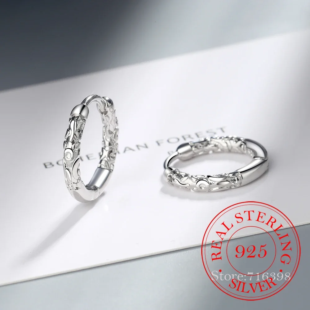 New Korean Vintage 925 Sterling Silver Hoop Earrings Pattern Vintage Earring For Women Silver Jewelry Wedding Party Mum Gift