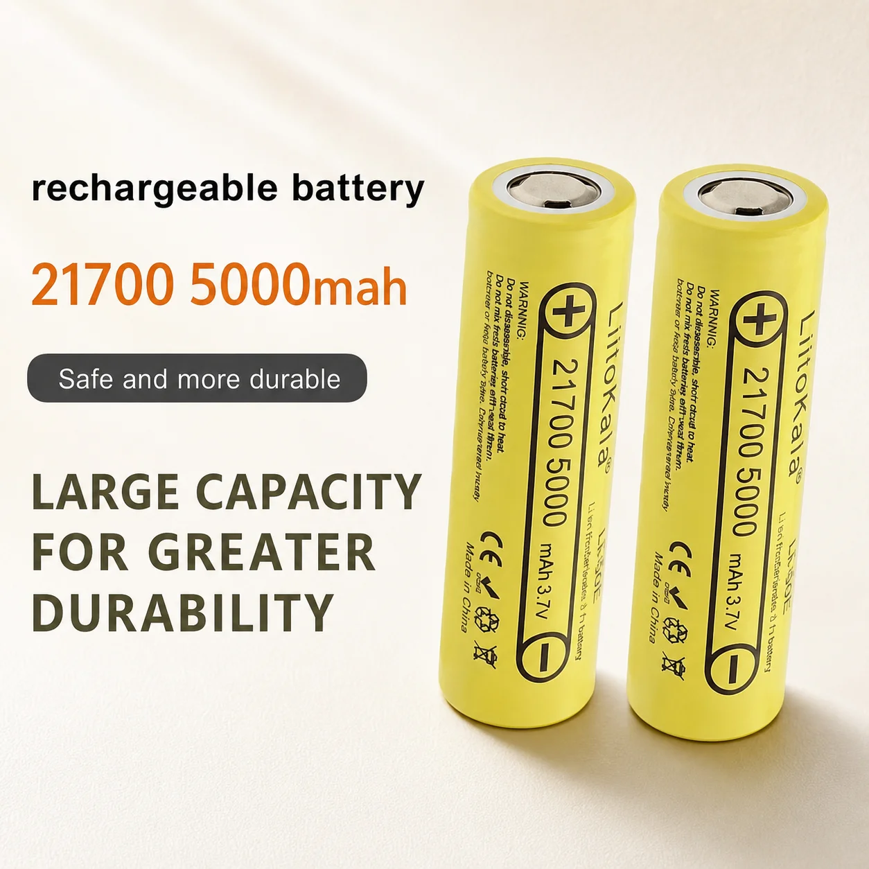 21700 Rechargeable Battery Lii-50E 3.7V 5000mAh 5C High Power Li-ion Cell for Flashlights and Electronic Devices