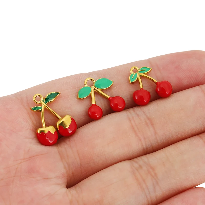 2pcs PVD Never Fade Stainless Steel Cherry Charms Leaf Fruit Charms Necklace Pendants for DIY Bracelets Jewelry Making Findings - view 3