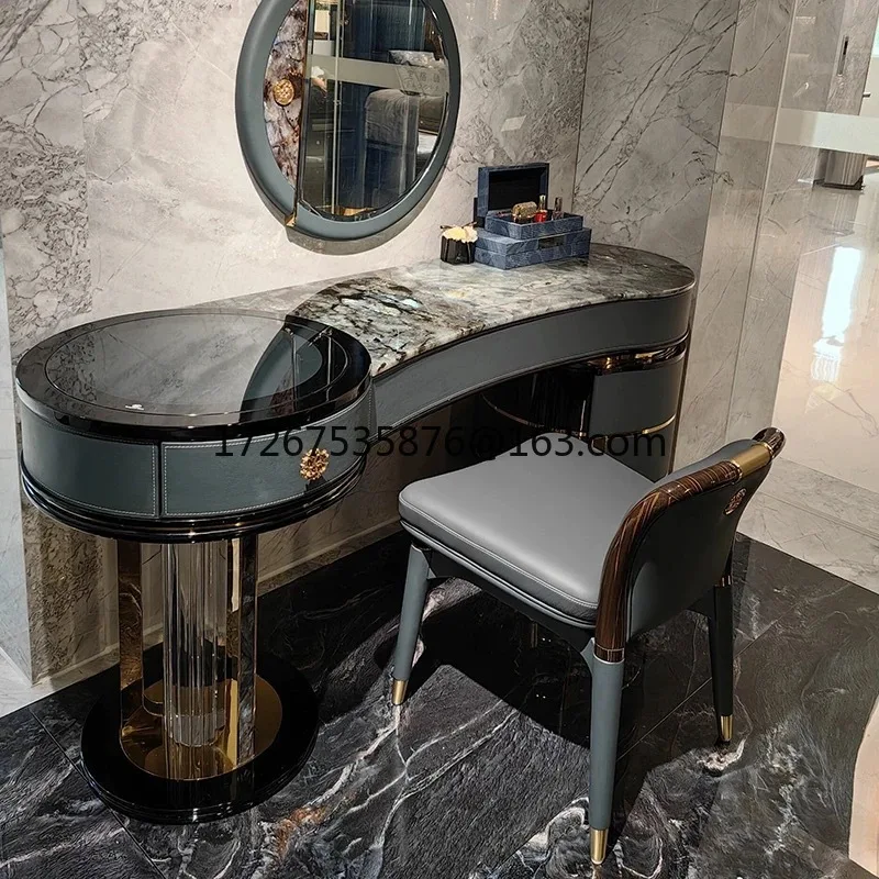 Italian light luxury dresser painted stainless steel villa leather soft bag marble makeup table