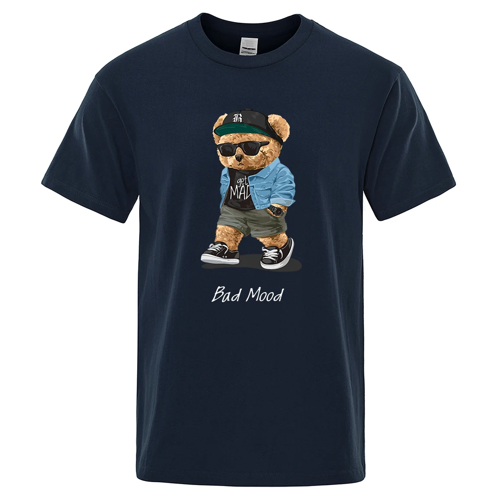 Summer Casual T Shirt Get Mad Bad Mood Walking Silent Ted Bear Short Sleeve Mens T-shirt Hip Hop Tops Casual Brand Men Tees