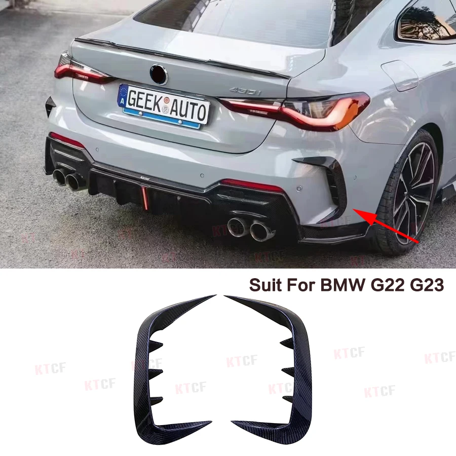 Carbon Fiber Rear Bumper Splitter Air Vent Cover Canard Sticker For BMW 4 Series G22 G23 425i 430i M440i M Sport 2020-2023