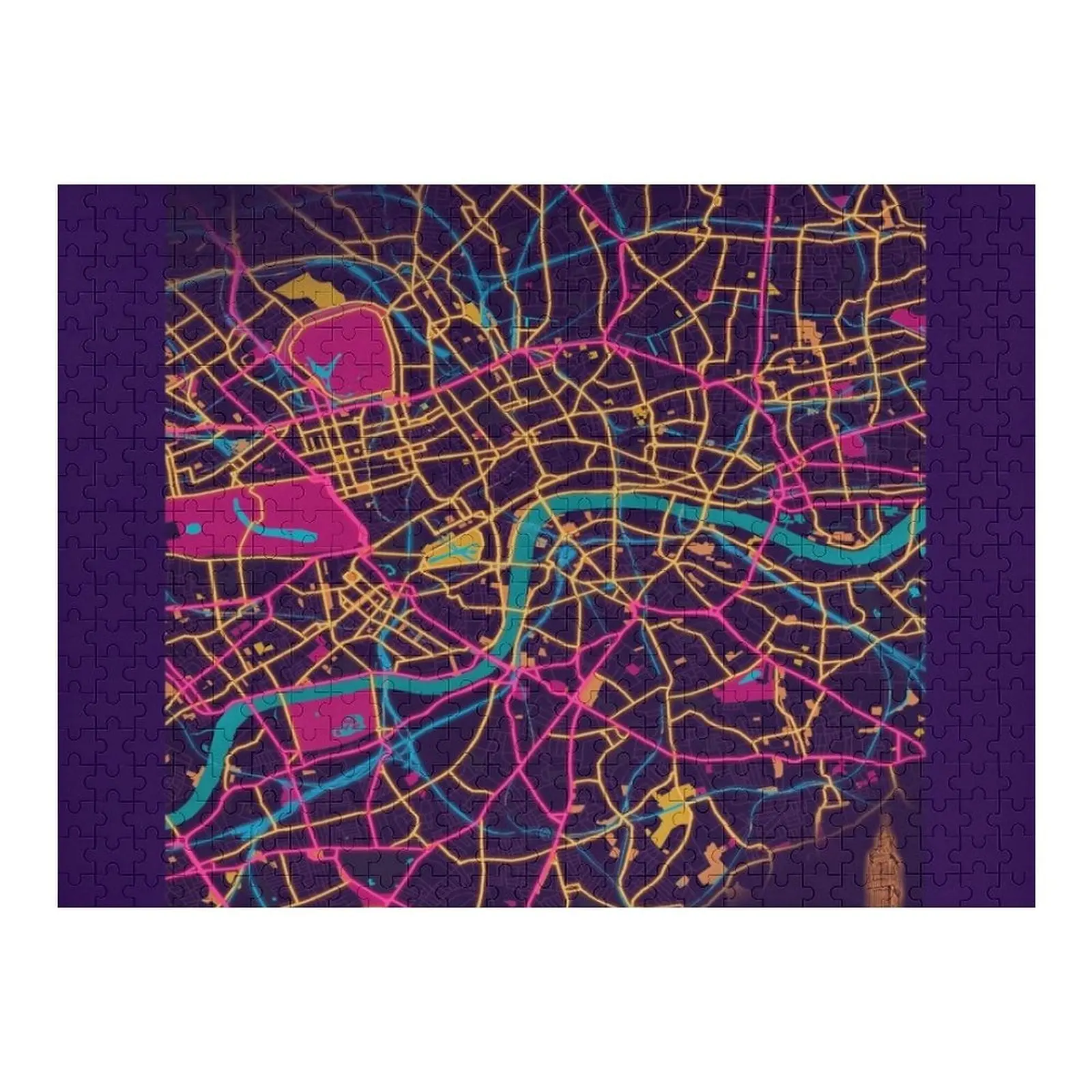 

London Synthwave Map Jigsaw Puzzle Customized Photo Custom Name Child Toy Photo Custom Custom Jigsaw Puzzle