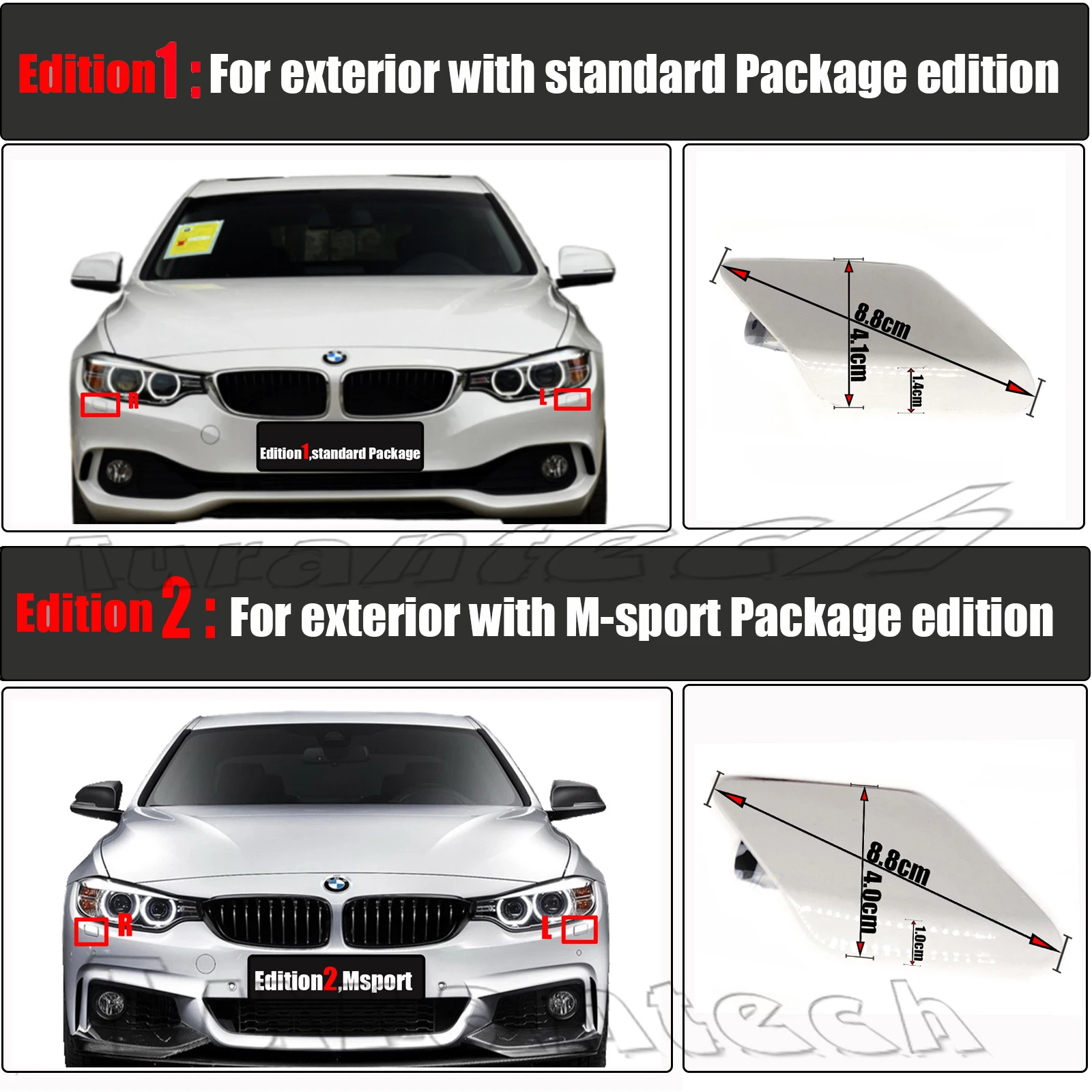 Headlight Washer Cover for 14-21 BMW4 M-Sport F32 Coupe F33 Convertible F36 428i 430i 435i 425d 430d Headlamp Spray Nozzle