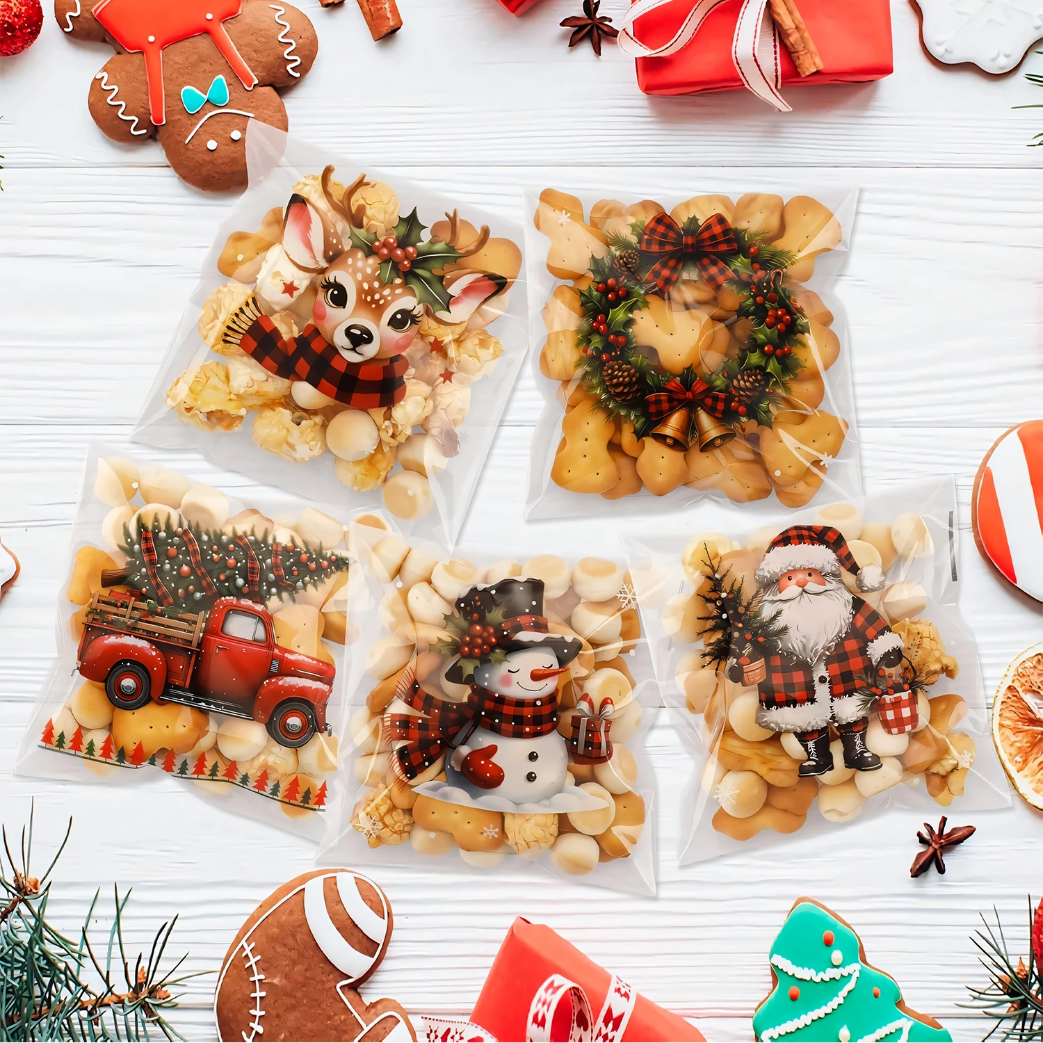 

200 Pcs Clear Christmas Cellophane Treat Bags Self-Adhesive Candy Bags Gift Goodie Bags for Cookies And Holiday Treats