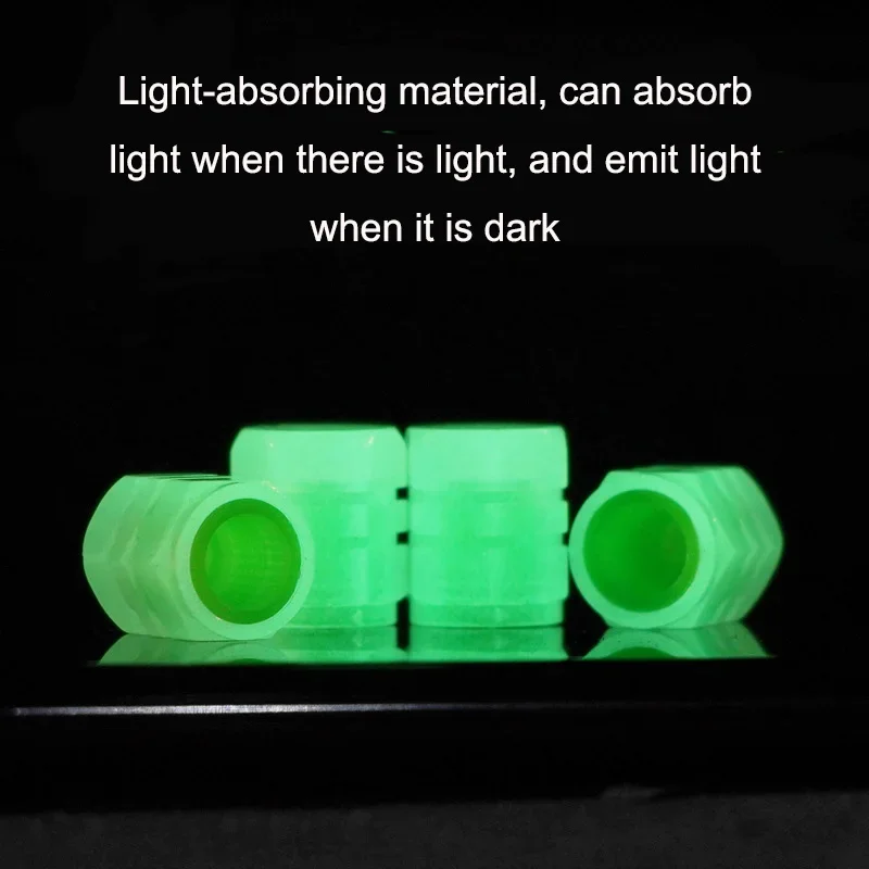 4PcsUniversal Fluorescent Car Tire Valve Caps, Glowing in Dark Wheel Stem Air Caps for Auto Motorcycle Bike view 5