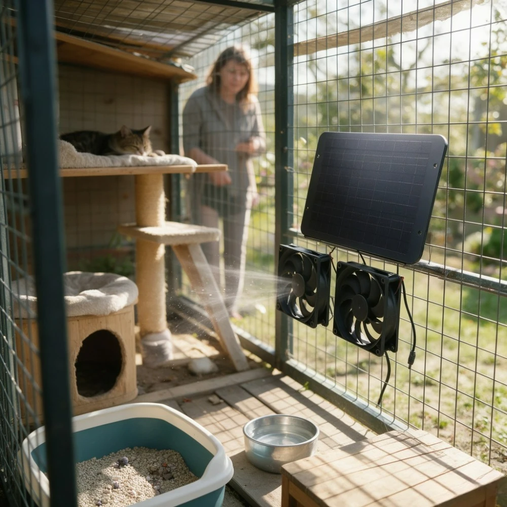 10W 15W Waterproof Solar Panel Double Fan Ventilation Cooler for Outdoor Pet House Chicken Coop Greenhouse RV Camper Mobile