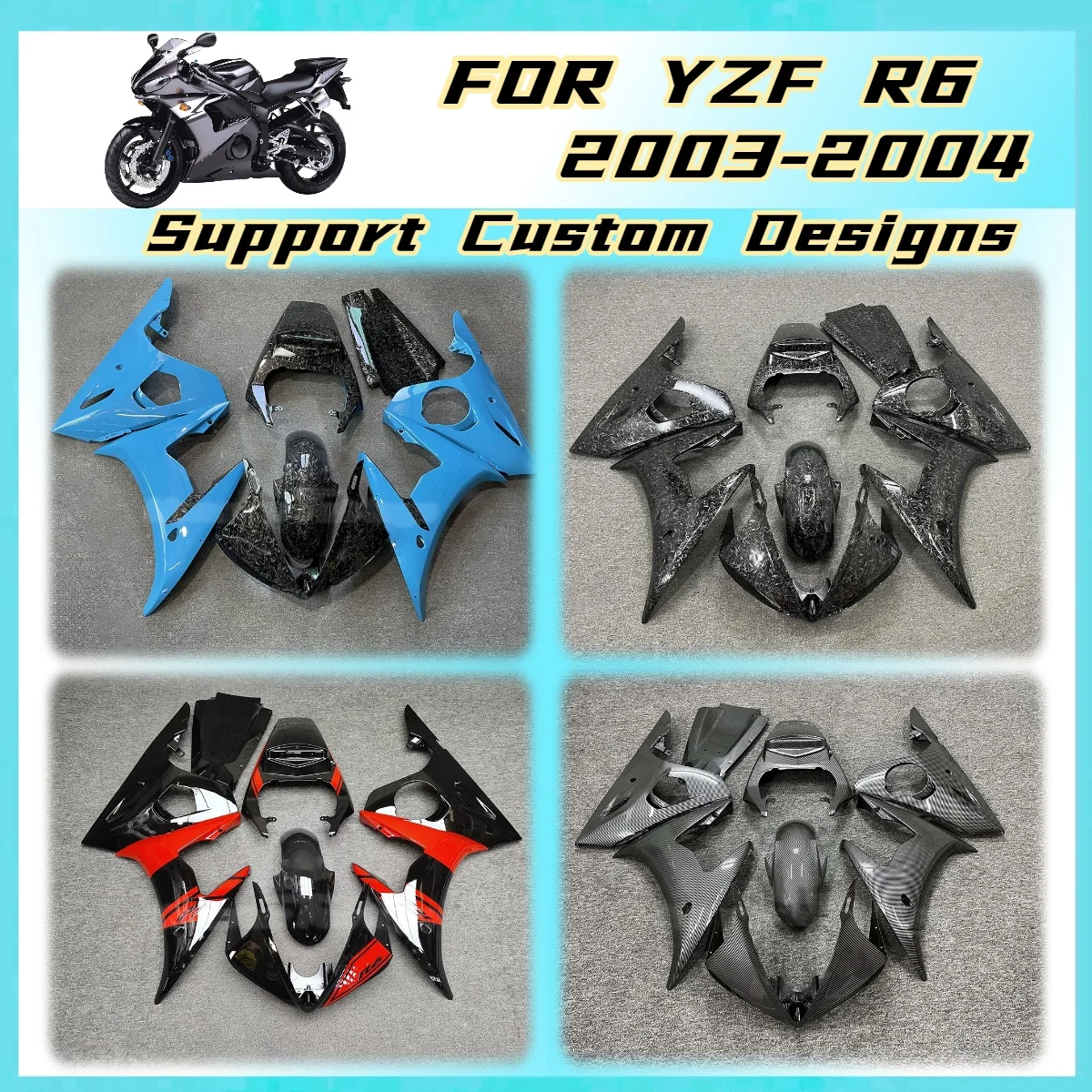 Carbon Fiber Look 2003 2004 YZFR6 Fairing Kit Perfect Fit for Yamaha YZF R6 03 04 Direct Replacement Fairings Set