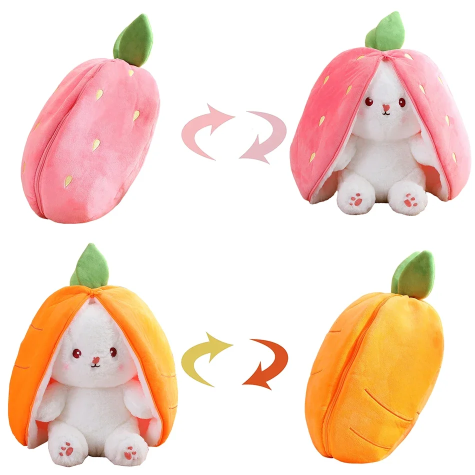 18 سنتيمتر الإبداعية مضحك دمية الجزرة أرنب ألعاب من نسيج مخملي محشوة لينة إخفاء في الفراولة الأرنب حقيبة لعب للأطفال الفتيات هدية عيد ميلاد