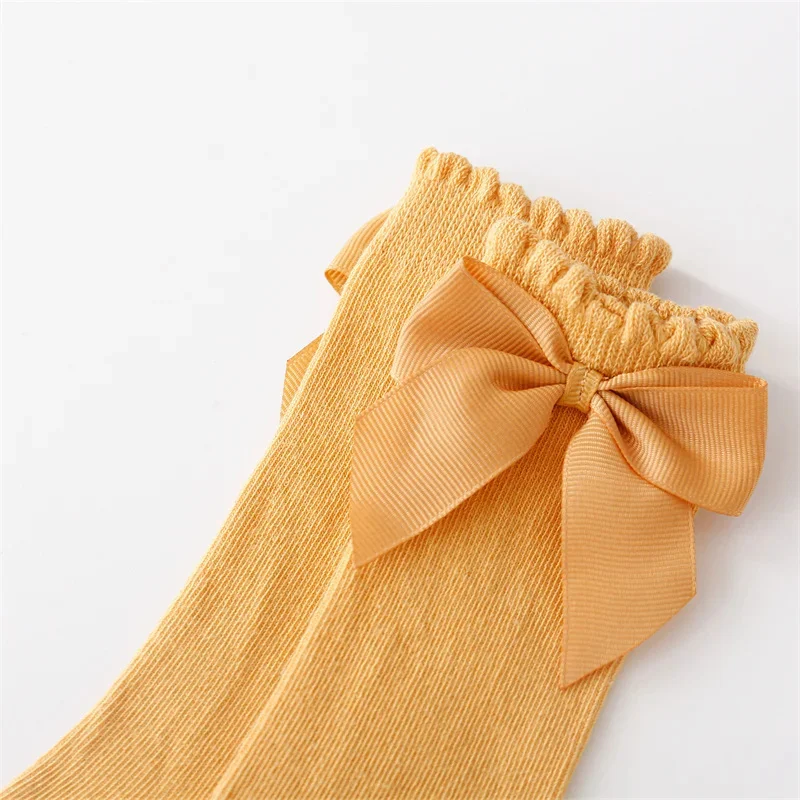 0-7Years Old Cotton Baby Girls Socks With Bows Knee High Children Princess Stocking For Girls Toddler Kids Long Sock Autumn New