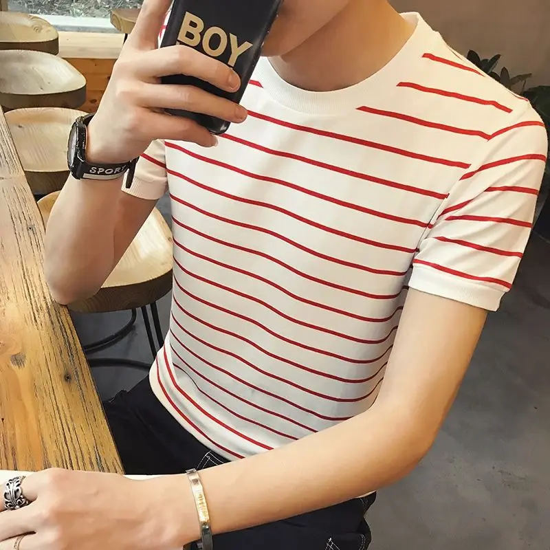 Fashion Printed O-Neck All-match Striped T-Shirt Men's Clothing 2023 Spring New Casual Pullovers Short Sleeve Korean Tee Shirt