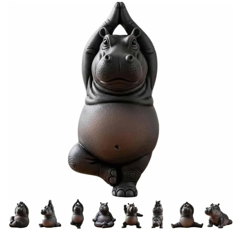 3D Printing Yoga Hippopotamus Statue Hippopotamus Figurine Resin Hippopotamus Decorative Ornaments Mini Multiple Styles