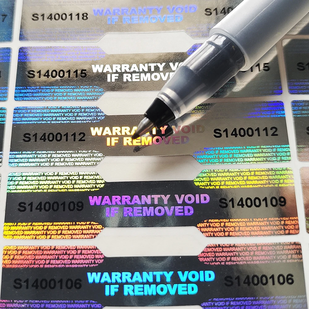 100pcs 48x11mm Silver Hologram Security Seal with Unique Serial Number VOID Left On Removal Dogbone Tamper Evident Label Sticker