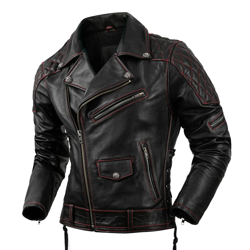 New 2023 Autumn Slim Fit Men's Natural Top Cowhide Leather Jacket Motorcycle Suit.Free Shipping