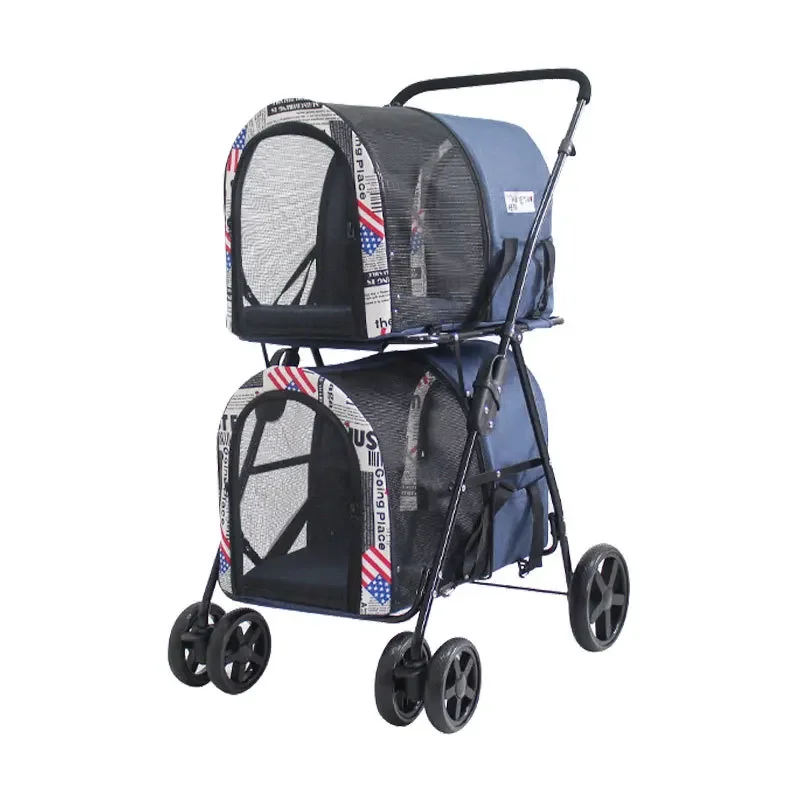 

Detachable Pet Stroller with Large-capacity Storage Space Foldable Dog Trolley Double Layer Dog Stroller Load Bearing 30kg