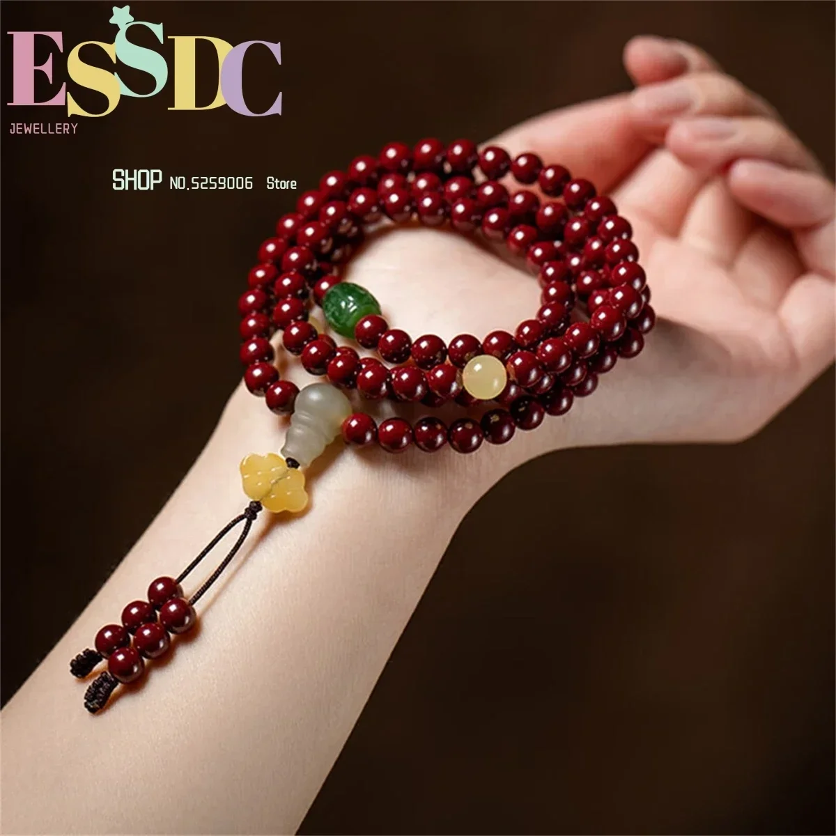 Natural High Content Cinnabar Bracelet Honmei Year Bracelet Multi-Circle Hetian Jasper Beeswax Men's And Women's Couples Gift