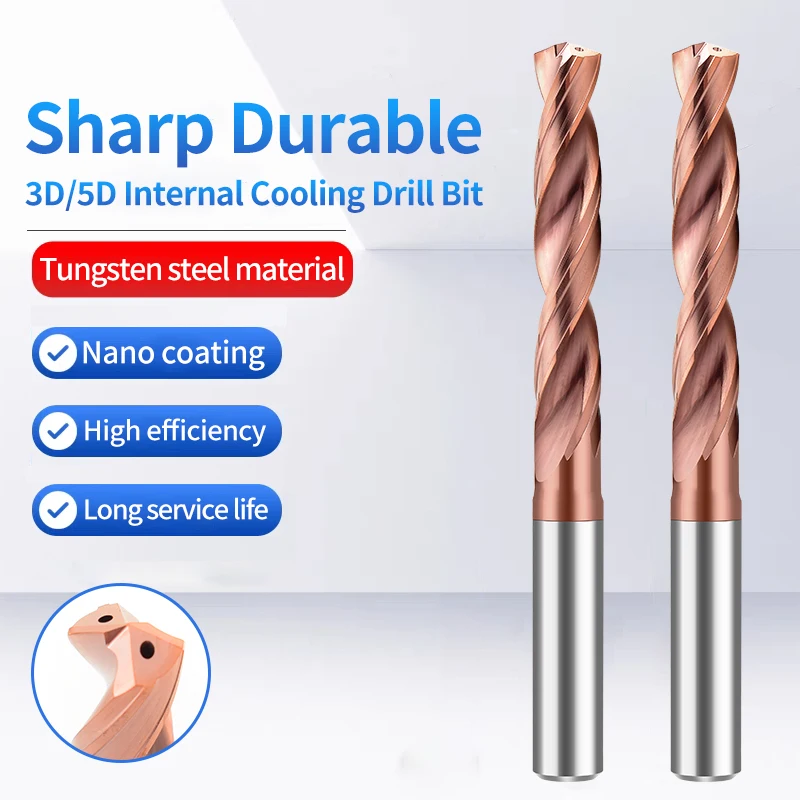 Broca de carburo 3D de 3-12mm, orificio interior a través del refrigerante para herramienta CNC eficiente de acero, broca de refrigerante interno de acero de tungsteno