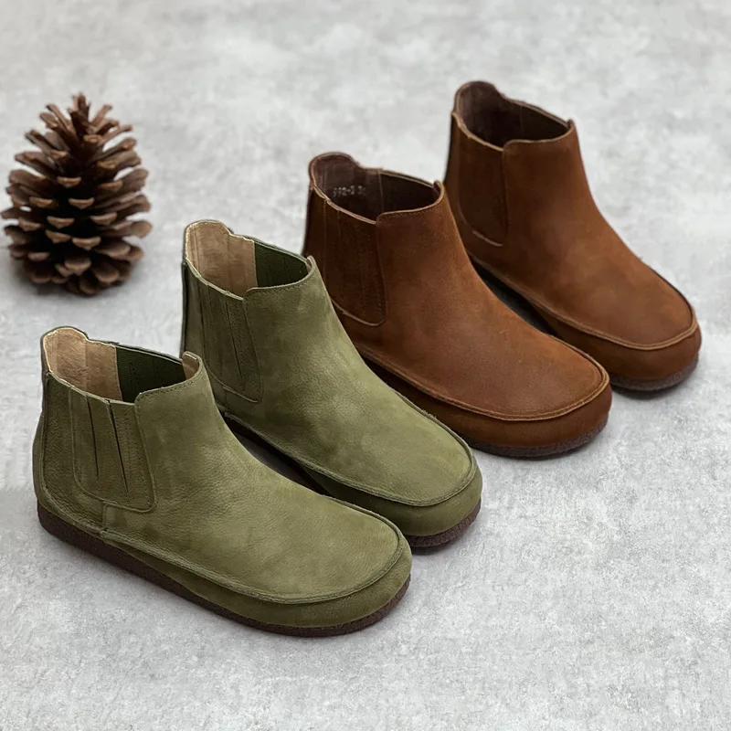 

Women's Chelsea Boots Genuine Leather Fashion Fur Winter Boots Women Flats Shoes British Style Women's Short Boots