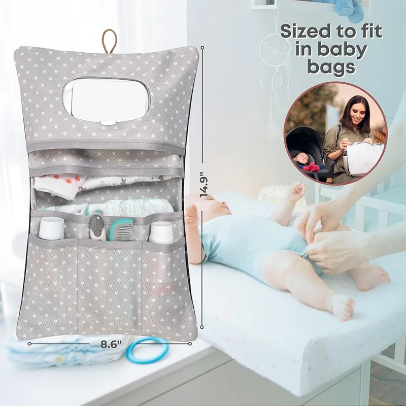 Baby Wash Bag Go Out Stroller Mini Diaper Bag Nappy Storage Pouch with Wipes Pocket Lightweight Travel Baby Essentials Carry Bag