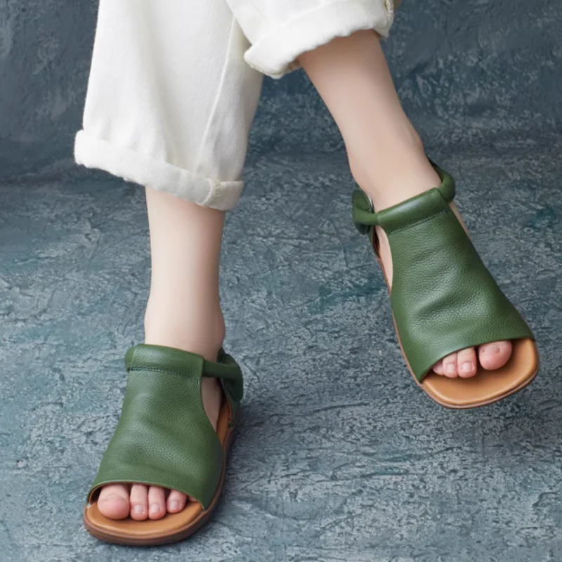 

Peep Flat Sandals Women Retro Genuine Comfortable Soft Sole Versatile Women Shoes Fashion Hollow Casual Shoes Oxford Shoes Women