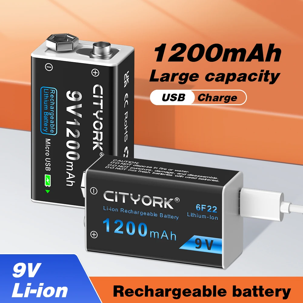 Cittan-akumulator 1200mAh, 9 V, akumulator do ładowania przez Micro USB, 9 V, litowy, 9 V, do multimetru, mikrofonu, zabawki