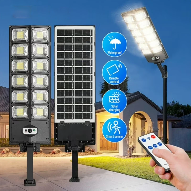 

Solar Street Lights Outdoor Waterproof, 504 LED Parking Lot Light Dusk to Dawn with Wide Angle Motion Sensor and Remote Control