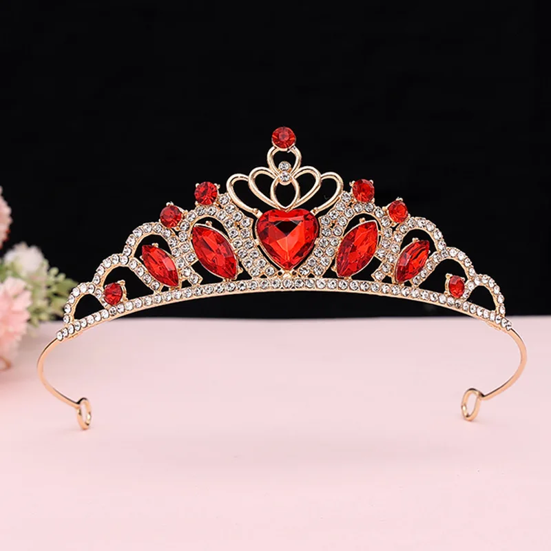 European and American Colored Rhinestone Bridal Crown Retro Style Gold Wedding Dress with Alloy Crown Headpiece Design
