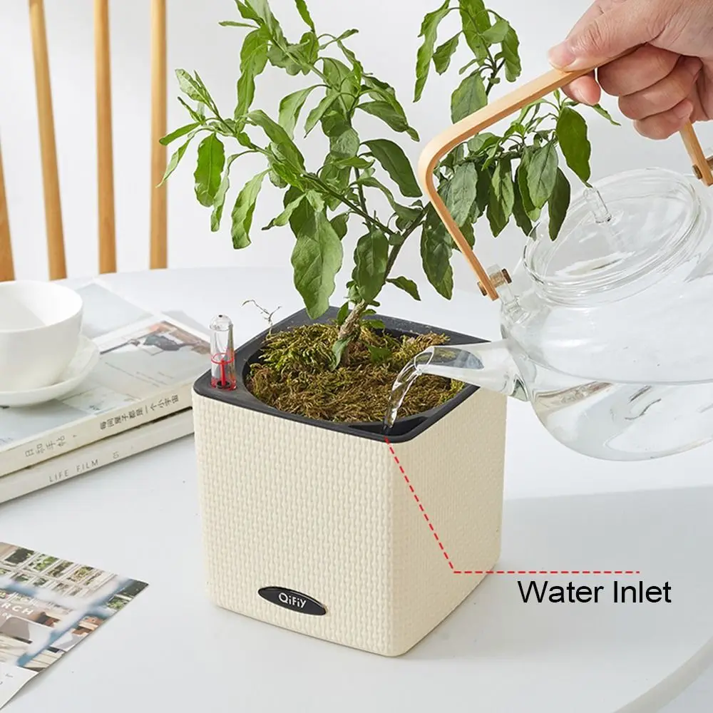 

New Plastic Flower Pot Transparent Small Planter Pot Vase Self-absorbent Bonsai Decor Home Tabletop