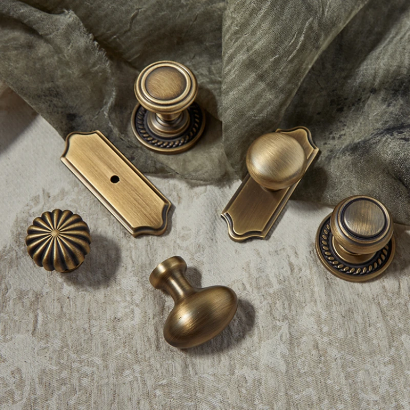 1Pcs Antique Brass Cabinet HBackplate Solid Bronze Vintage Wardrobe Pulls Kitchen Cupboard Door Knobs Furniture