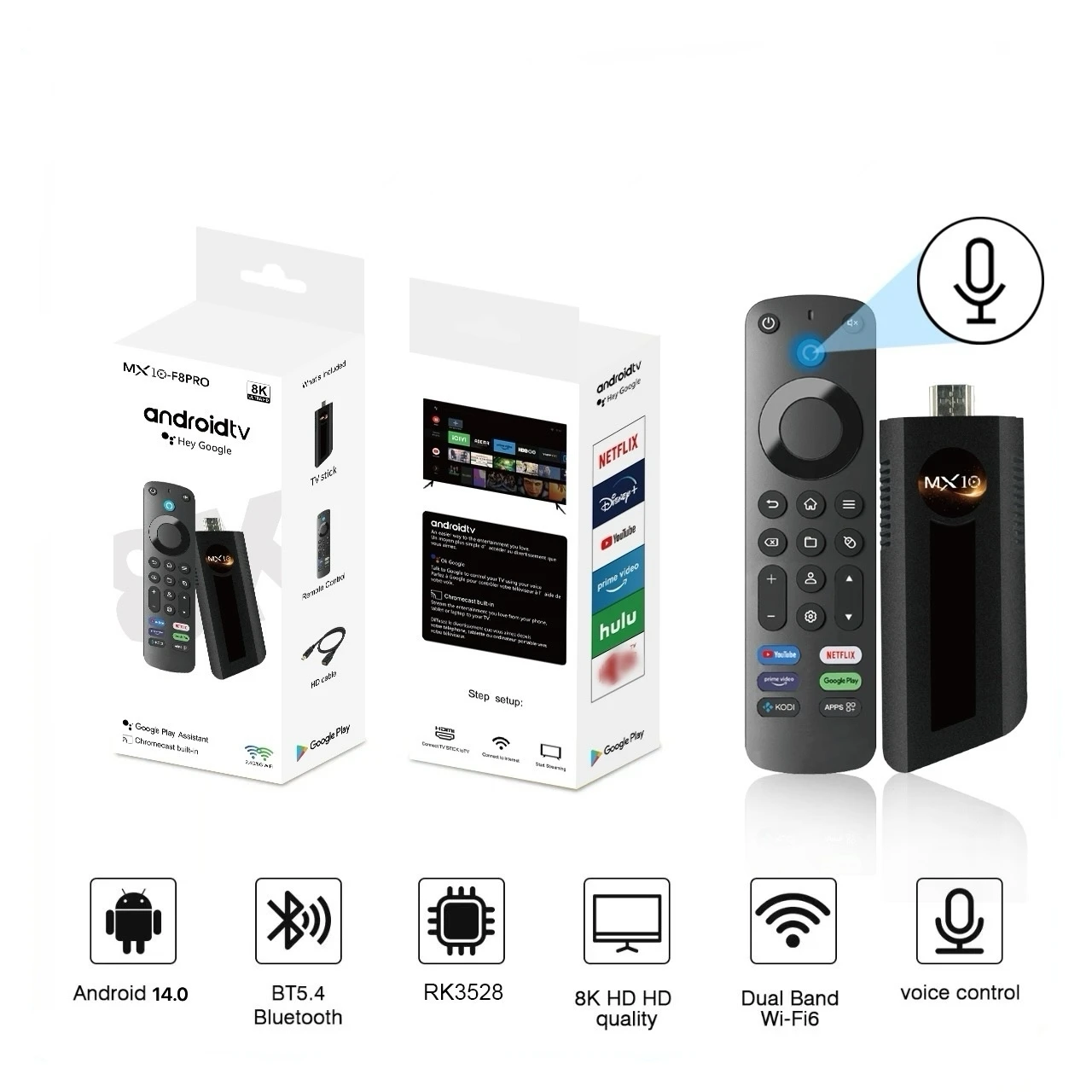 Mortal MX10 F8PRO TV Stick Android 14  Ram 2GB Rom 8GB 16GB Quad Core RK3528 2.4G&5G Wifi Global Streaming Smart TV Stick