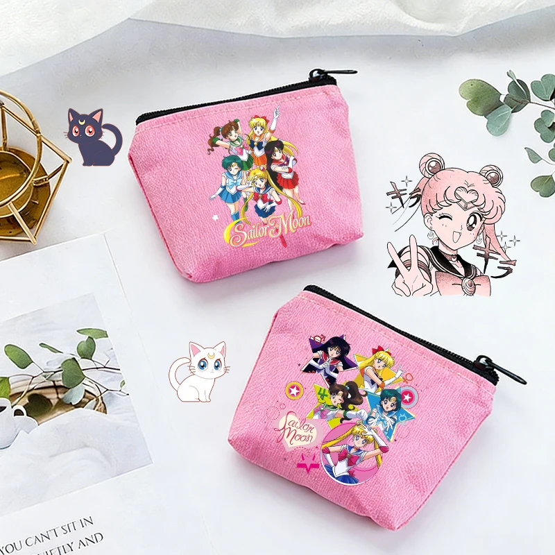 

SailorsMoon Pink Wallet Kids Girl Zipper Key Money Makeup Storage Hand-held Small Coin Purse Cute Anime Canvas Bag Kawaii Pocket
