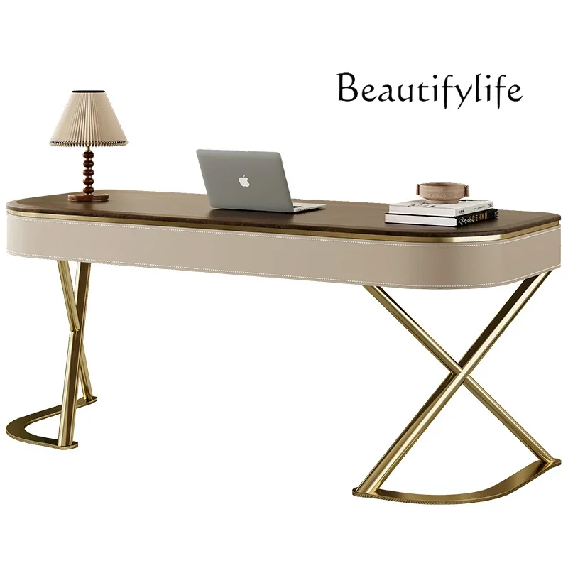 Light luxury retro desk home study desk high-end walnut veneer solid wood writing table