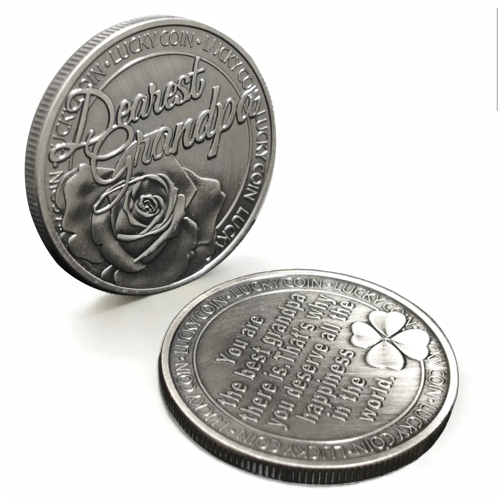 Happy Grandpa Commemorative Medal Challenge Coin Lucky Coin Silver Metal Badge Grandfather Birthday Gift Souvenir Collection